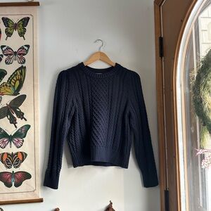Navy Blue J Crew 100% Cotton Women's Cable Knit Sweater